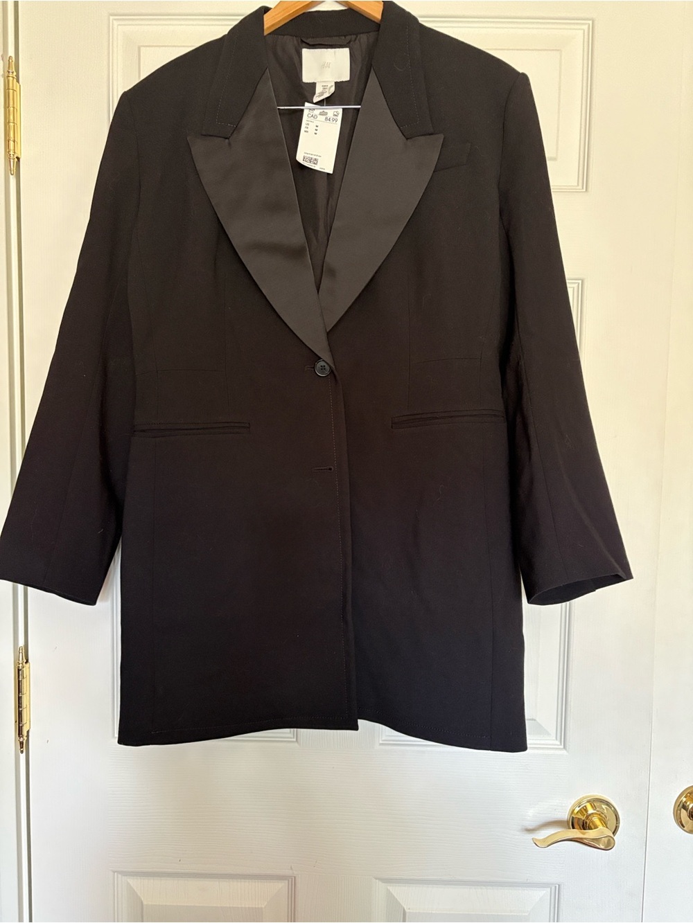 H&M Black Single-Button Satin Lapel Blazer